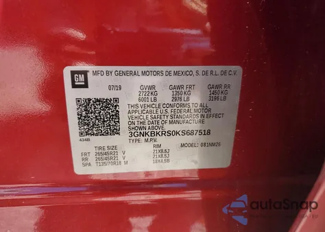 2019 Chevrolet Blazer Premier from USA, damaged, VIN 3GNKBKRS0KS687518